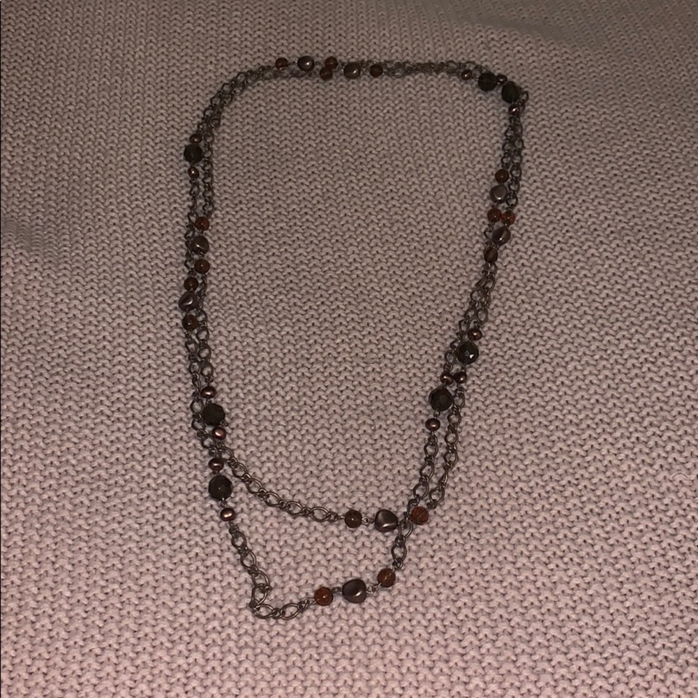 Long bead, metal necklace